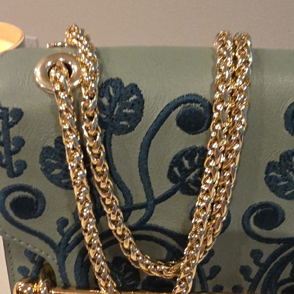 Strathberry Teal Embroidered Crossbody Bag with Gold Chain - Picture 5 of 10